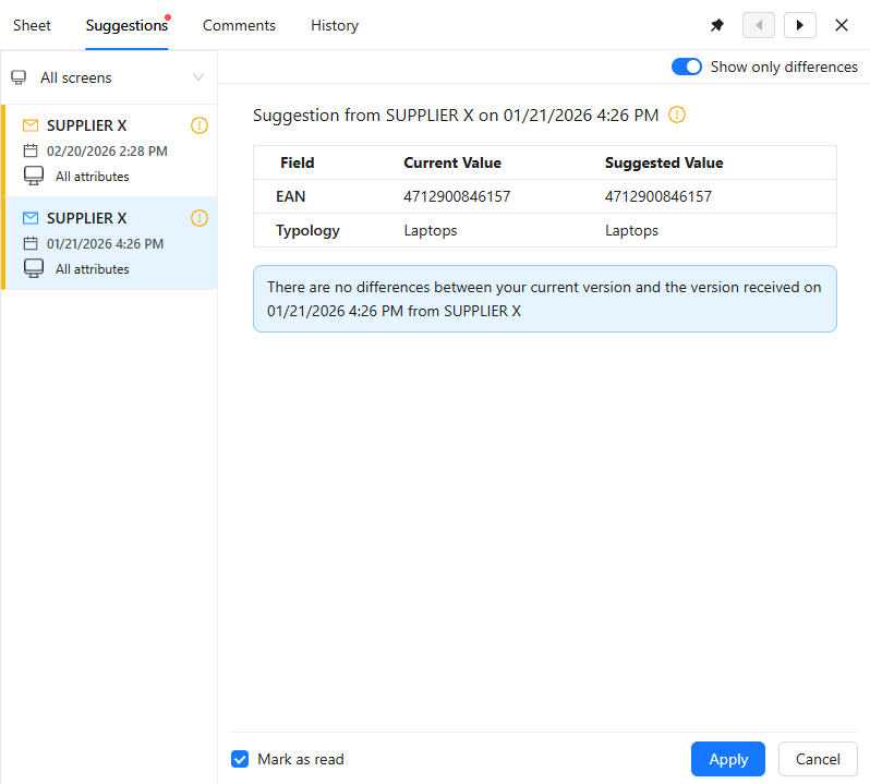 new suggestion pane only differences