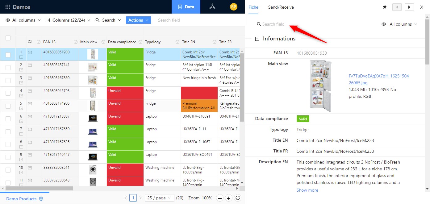 Search attributes data sheet