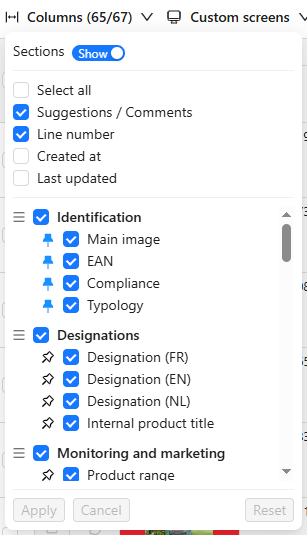 Show hide columns