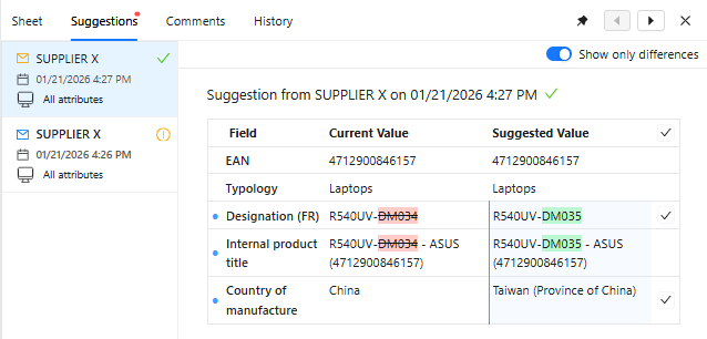 suggestion pane only differences